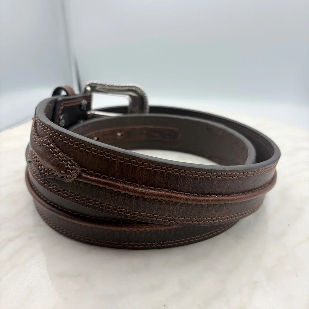 Ariat Leather Belt Mens 42 Brown Western Engraved Buckle Rodeo Cowboy Ranch Farm